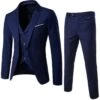 3pcs Men's Slim Fit Suit Set One Button Solid Jacket Vest Pants Business Set Navy Blue