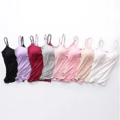 Women's Camisole Tops With Built In Bra Neck Vest Padded Slim Fit Tank Tops