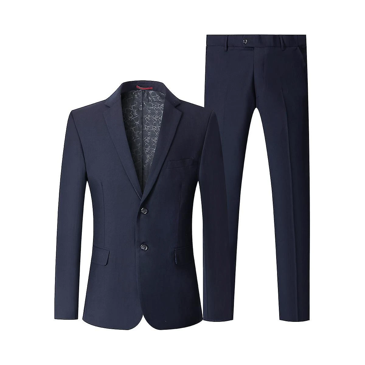 Men's 2 Piece Business Solid Colour 2 Button Silm Suit Set Blue - Image 5