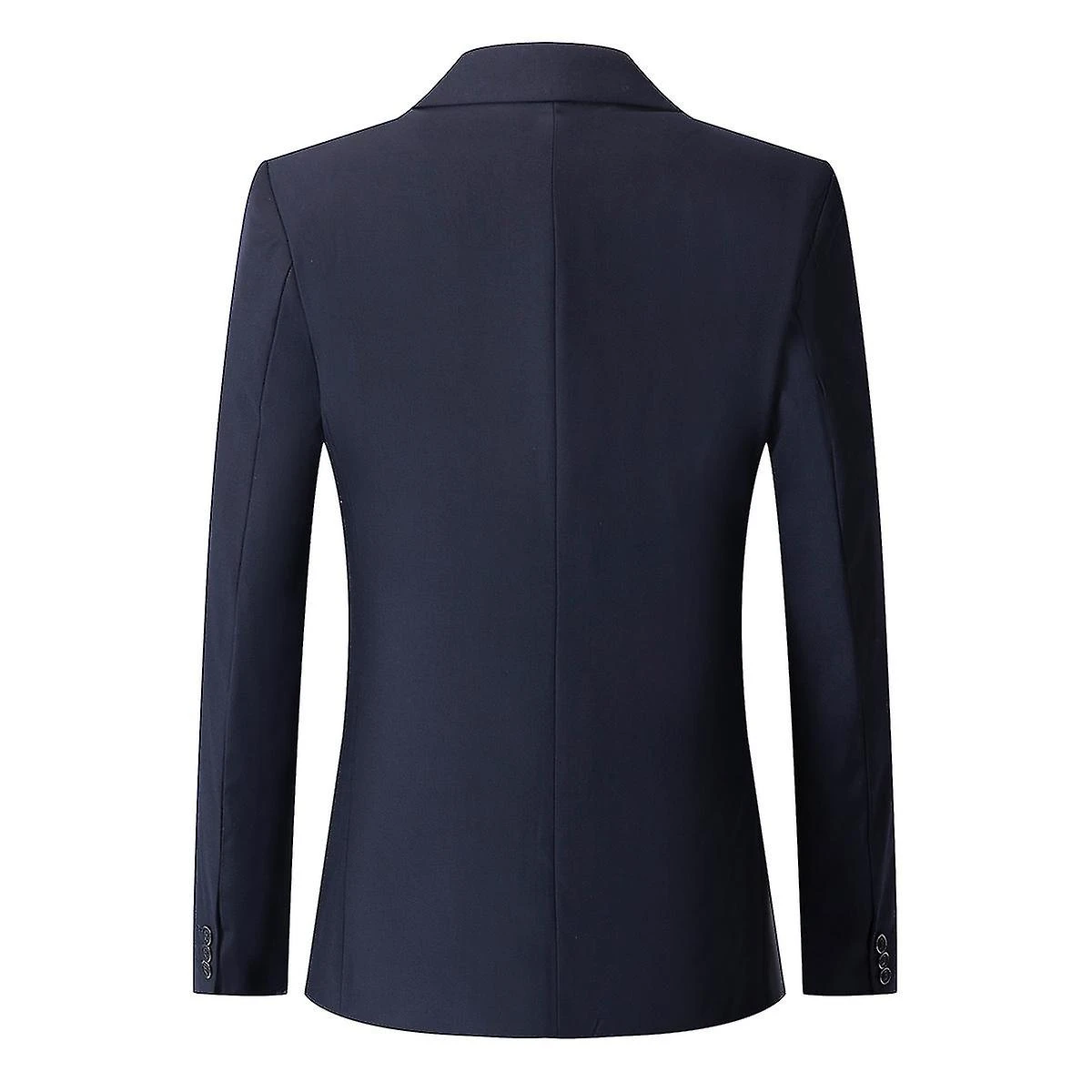 Men's 2 Piece Business Solid Colour 2 Button Silm Suit Set Blue - Image 4