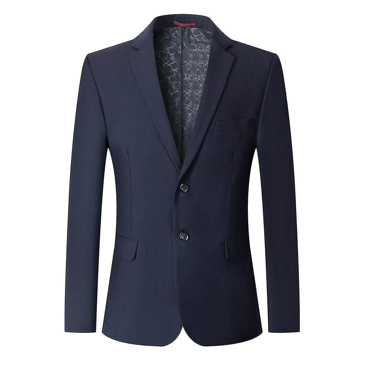 Men's 2 Piece Business Solid Colour 2 Button Silm Suit Set Blue - Image 3