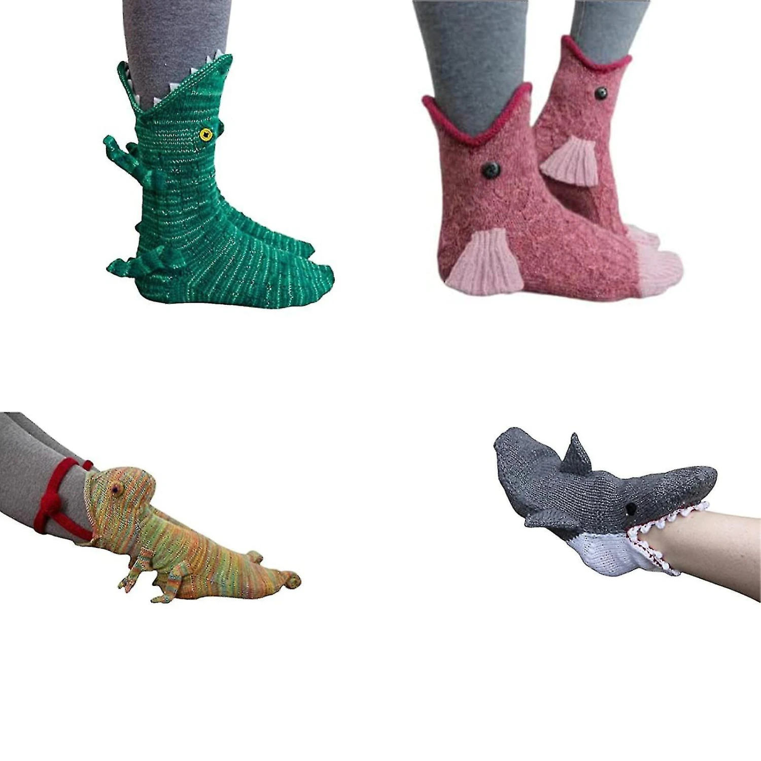 Knit Crocodile Socks For Women Men Novelty Animal Socks Alligator Socks - Snngv Green - Image 3
