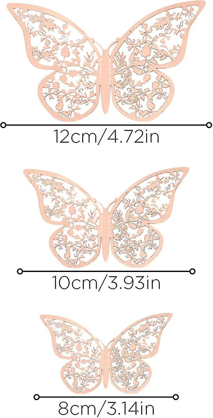 Or Rose ,24 Pieces Autocollants Papillon 3d 3 Tailles Dcalcomanies Murales Dcoration Murale De Chambre Pour Chambre Fte Mariage - Image 3