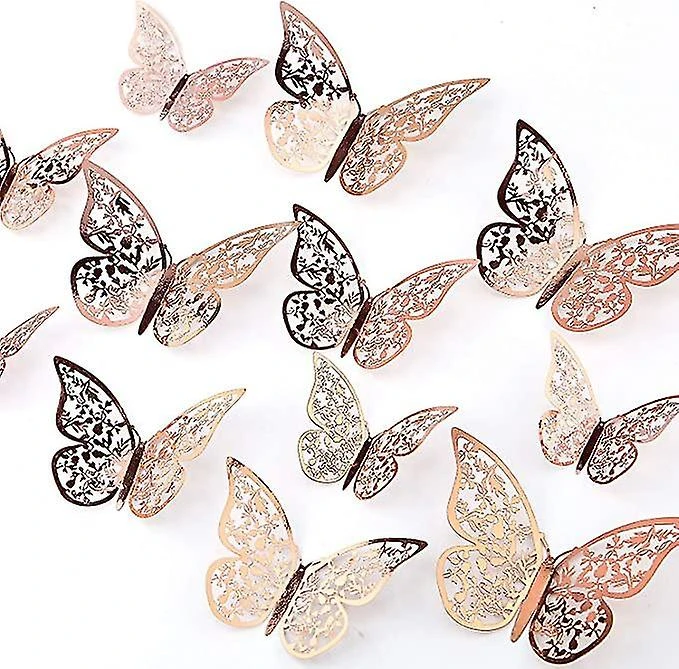 Or Rose ,24 Pieces Autocollants Papillon 3d 3 Tailles Dcalcomanies Murales Dcoration Murale De Chambre Pour Chambre Fte Mariage - Image 5