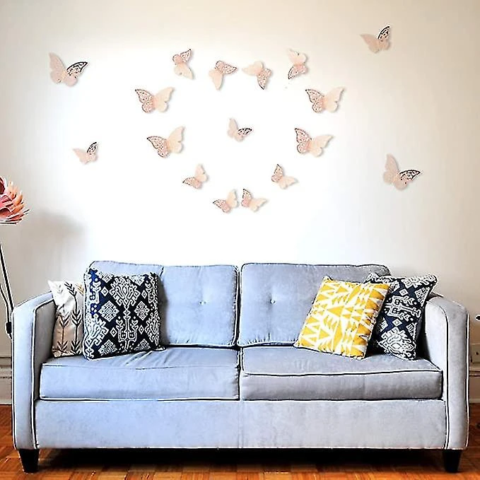 Or Rose ,24 Pieces Autocollants Papillon 3d 3 Tailles Dcalcomanies Murales Dcoration Murale De Chambre Pour Chambre Fte Mariage
