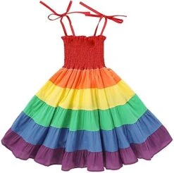 Girls Rainbow Dress Toddler Princess Sleeveless Halter Beach 120cm