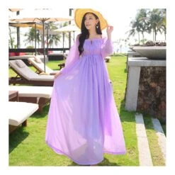 Boat Neck Off-shoulder Ballon Sleeve Beach Long Dress
