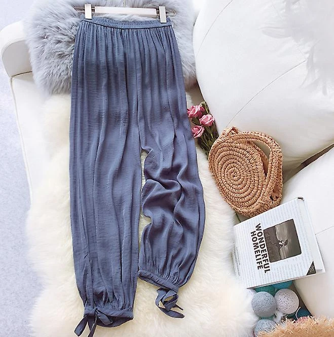 Cool Trousers Female Summer Ice Silk Sunscreen Pants Loose Beam Mouth Copper Ammonia Silk Wide Leg Pants Lantern Pants Island Silk Mosquito Pants L Blue Gray - Image 3