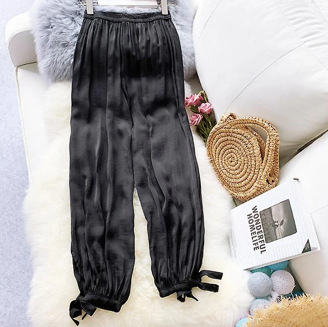 Cool Trousers Female Summer Ice Silk Sunscreen Pants Loose Beam Mouth Copper Ammonia Silk Wide Leg Pants Lantern Pants Island Silk Mosquito Pants L Blue Gray - Image 2