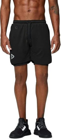 2 In 1 Running Shorts With Phone Pocket Gym Workout Quick Dry Mens Shorts 5 Inch(black,xx-large)