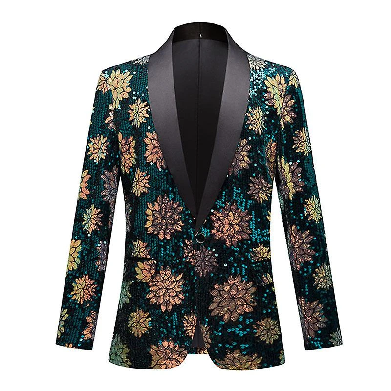 Mens Slim FitShiny Sequin Stage Singers Prom Dress Suit Jacket 2XL - Image 4