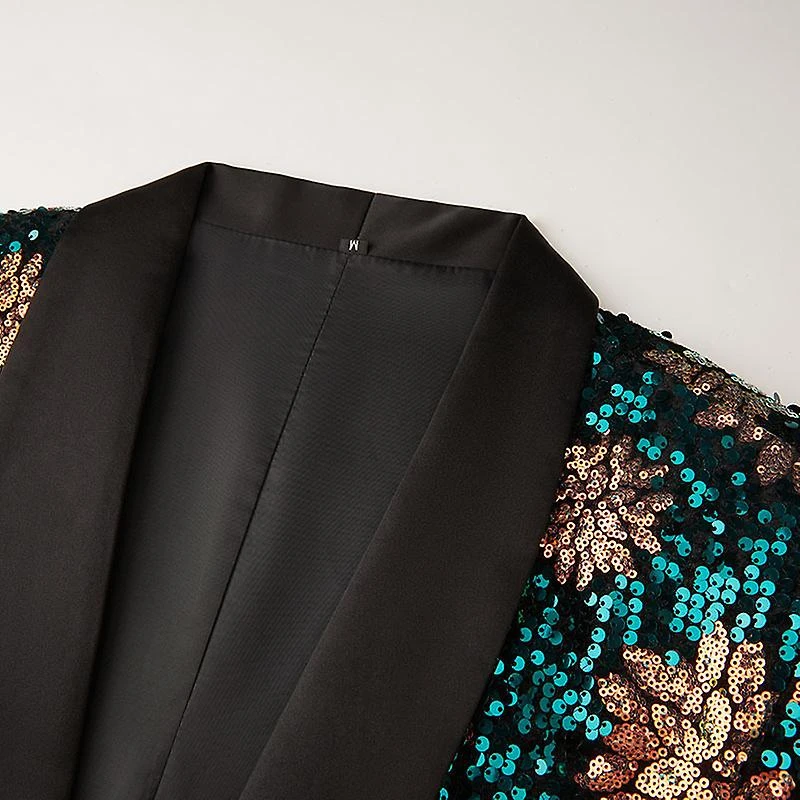 Mens Slim FitShiny Sequin Stage Singers Prom Dress Suit Jacket 2XL - Image 5