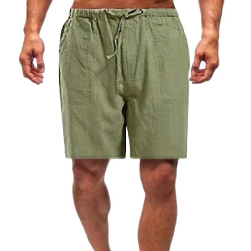 Men Linen Shorts Drawstring Summer Casual Short Pants Sport Gym Fitness Training (army Green) L - Image 2