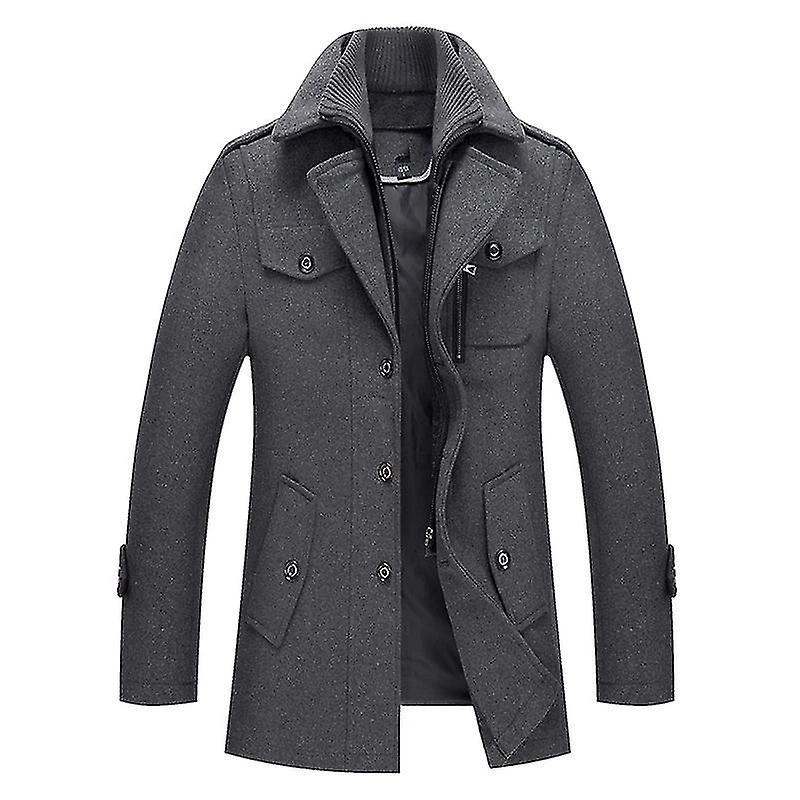Men's Gentle Layered Collar Single Breasted Quilted Lined Wool Blend Pea Coats, @bugu 185 Gray - Image 5
