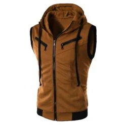 Men Hooded Full Zip Vest Tank Tops T-shirt Sports Summer