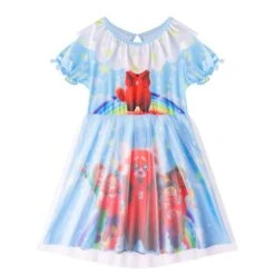 Kids Girls Turning Red Princess Tulle Dress Summer Birthday Party Dresses 7-8Years Light Blue