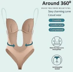 Women's Backless Shapewear Deep V Neck Body Shaper For Low Back Dress S Skin Color