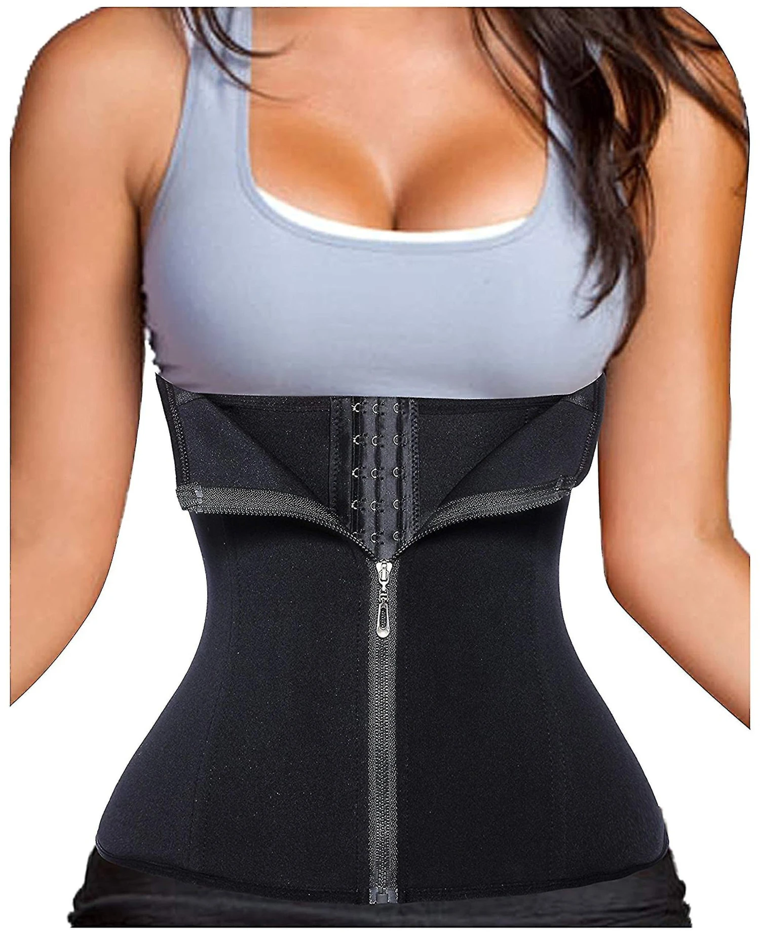 3 Clip&1 Zip 6 Steel Boned Waist Trainer Corset Sport Workout Body Shaper Tummy Control Black - Image 3