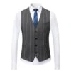 Allthemen Mens 3-Piece Suit Slim Wedding Notched Lapel Striped Pant Suit (Blazer And Pants And Vest) XS Gray