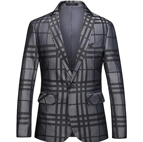 Mens Check Blazer Slim Fit 1 Button Casual Business Suit Jacket 2XL