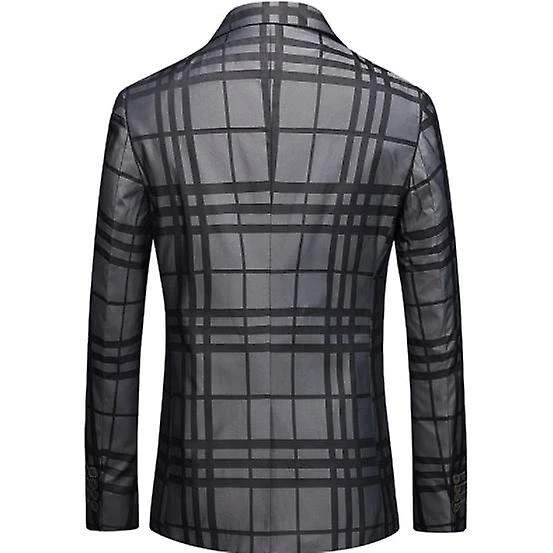 Mens Check Blazer Slim Fit 1 Button Casual Business Suit Jacket 2XL - Image 4