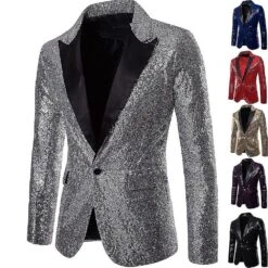 Men's Sequin Suit Jacket Blazer One Button Luxury Party Dinner Prom Tuxedo