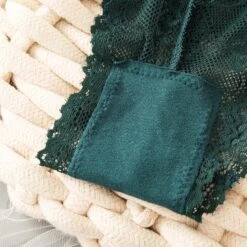 Womens Underwear Invisible Seamless Bikini Lace Underwear Half Back Coverage Panties, 5 Pack, Green, L