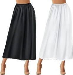 2023-2 Pieces Half Slip Lace Long Underskirt Women's Satin Half Slip Half Slips For Under Dresses Slip-1