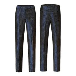 Mens 3 Piece Slim Fit Dots Suit, Single Breasted Vintage Suits 3XL Blue