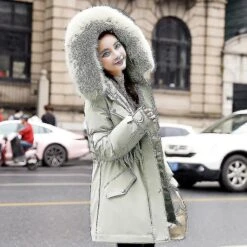 Mid-length Pie To Overcome The New Winter Cotton-padded Jacket, Ladies Slim Hooded Fur-collar Down Padded Jacket XL