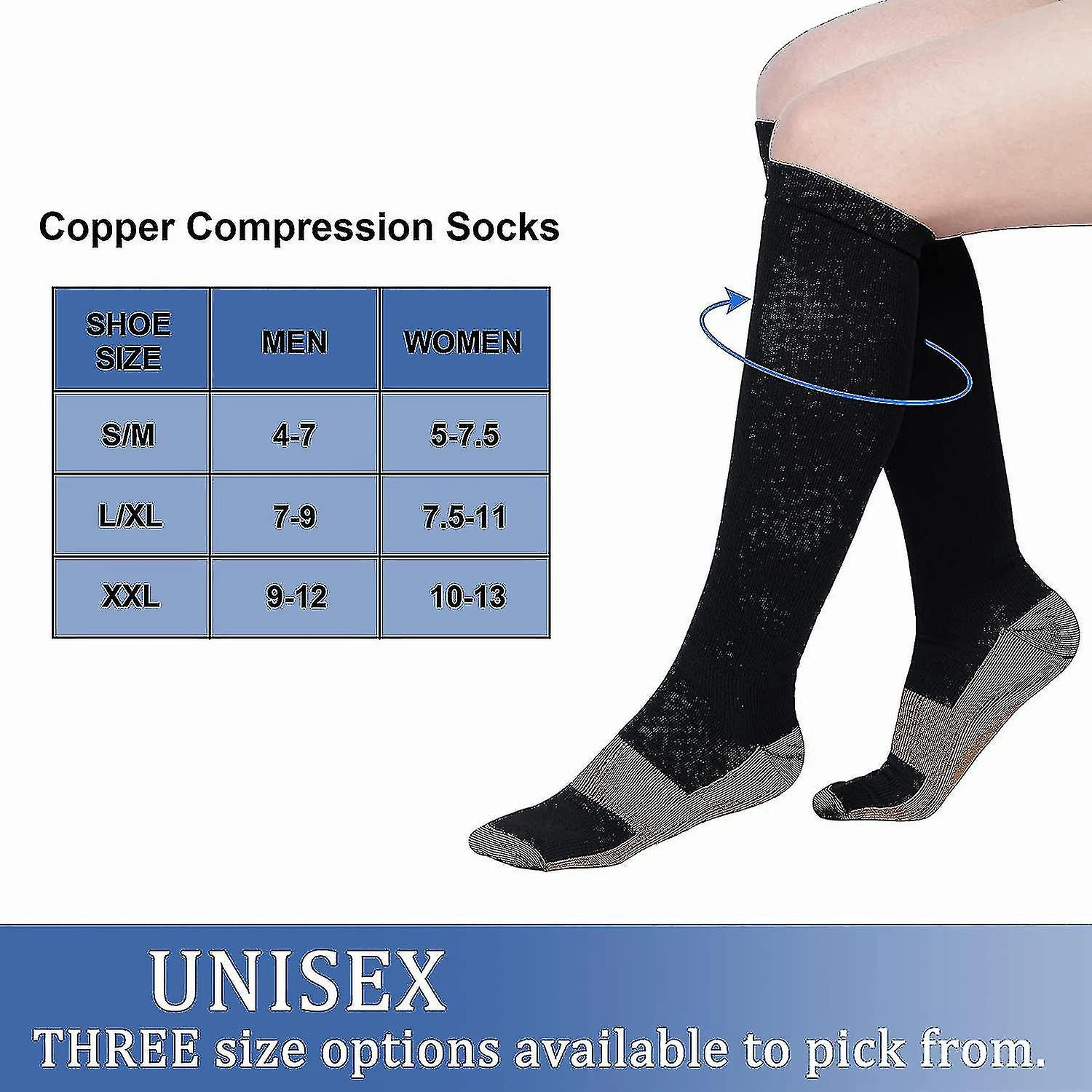 8 Pairs Copper Compression Socks For Women Men Circulationblackx-large Tw - Image 3