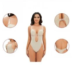Women's Backless Body Shaper Bra U Plunge Seamless Thong Invisible Bodysuit Deep V Body Shapewear For Wedding Party,size Xxxl