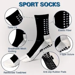 2 Pairs Non Slip Sport Soccer Socks Anti Slip Football Grip Socks Unisex Athletic Sports Socks With Rubber Tw