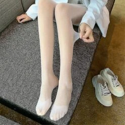 Women A Dot Transparent Pantyhose Fake Lace Top Thigh High Tights