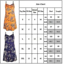 Women Sleeveless Floral Summer Holiday Casual Strappy Short Mini Dress (orange) XL