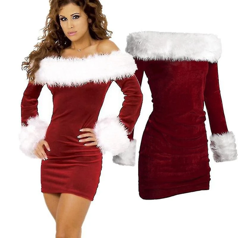 Luxury Women Sexy Xmas Party Slim Fit Strapless Red Velvet Mini Dress Adult Miss Christmas Outfits Santa Claus Cosplay Costume M - Image 3