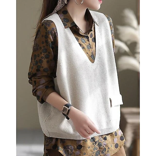 Women's Sweater Vest Jumper Ribbed Knit Knitted Pure Color V Neck Stylish Casual Daily Holiday Fall Winter Black Blue One-size / Cotton / Sleeveless /