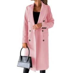 Women's Warm Winter Coat With Double-breasted And Slip Pocket Design For Women's Winter Outfits 3XL Pink