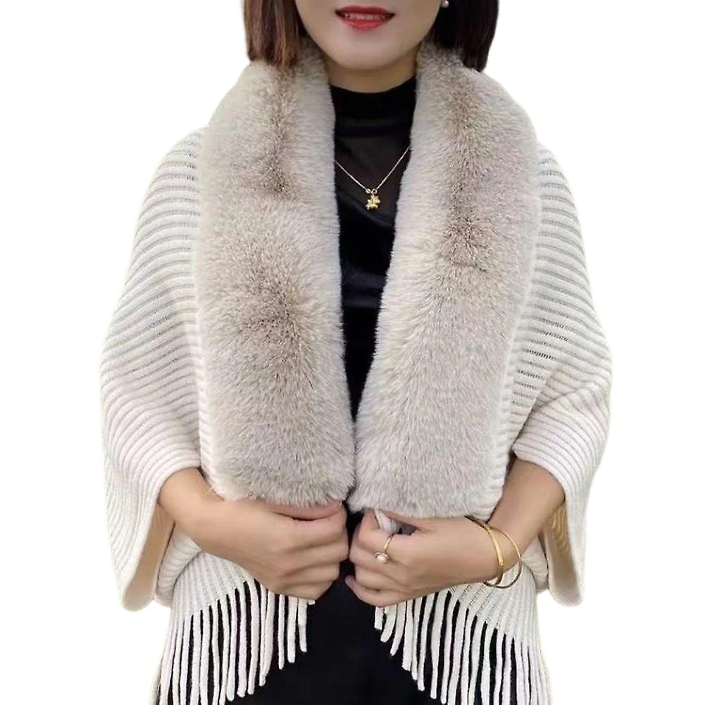 Women's Autumn Winter Loose Thick Imitation Rabbit Fur Collar Sweater Fashion New Noblewoman Coffee Color - Image 4