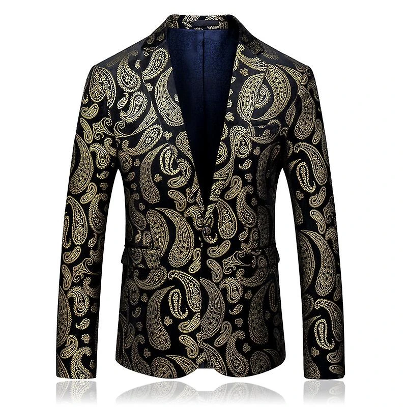 Mens Floral Tuxedo Jacket, Gold Slim Fit Blazer Jacket XL - Image 4