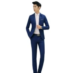 Men's 2 Piece Classic Fit Suit Set Breathable & Soft Feeling Suit For Wedding Birthday Party Commencement Day 3XL Sapphire