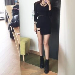 Korean Style Black Hip Skirts Irregular Micro Mini Skirt For Daily Shopping Causal S
