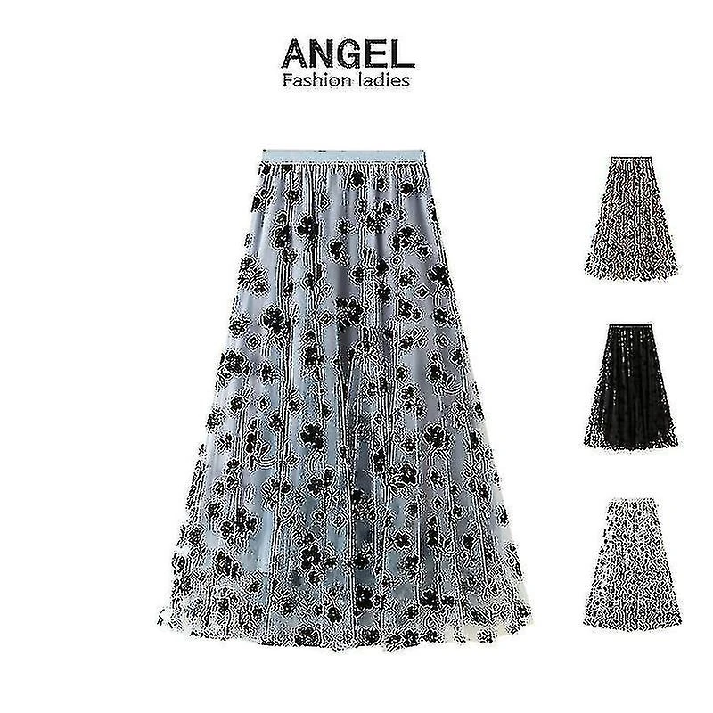 Women Flocked Mesh Half-body Skirt Mid-length Section Thin Draped Sarong Super Fairy Pleated Dress Skirt Khaki - Image 4