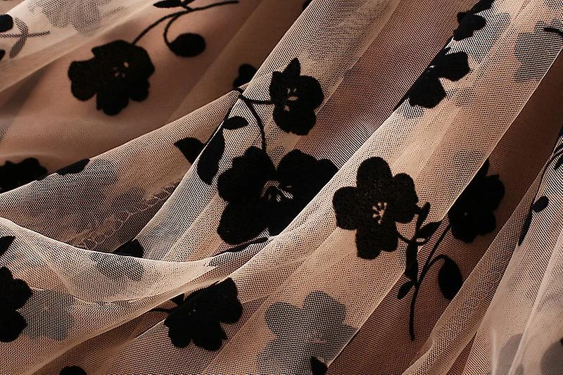 Women Flocked Mesh Half-body Skirt Mid-length Section Thin Draped Sarong Super Fairy Pleated Dress Skirt Khaki - Image 3