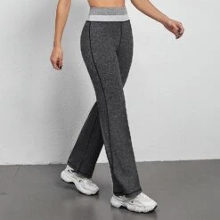 Women's Wide Leg Pants Yoga Style High Waist Quick Dry Pilates Dance Bottoms Color Block Gray Sports Activewear Stretchy Slim / Athletic / Casual / At L