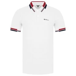 Ben Sherman Classic FitWhite Mens Collar Interest Polo Shirt 0073347 10 M