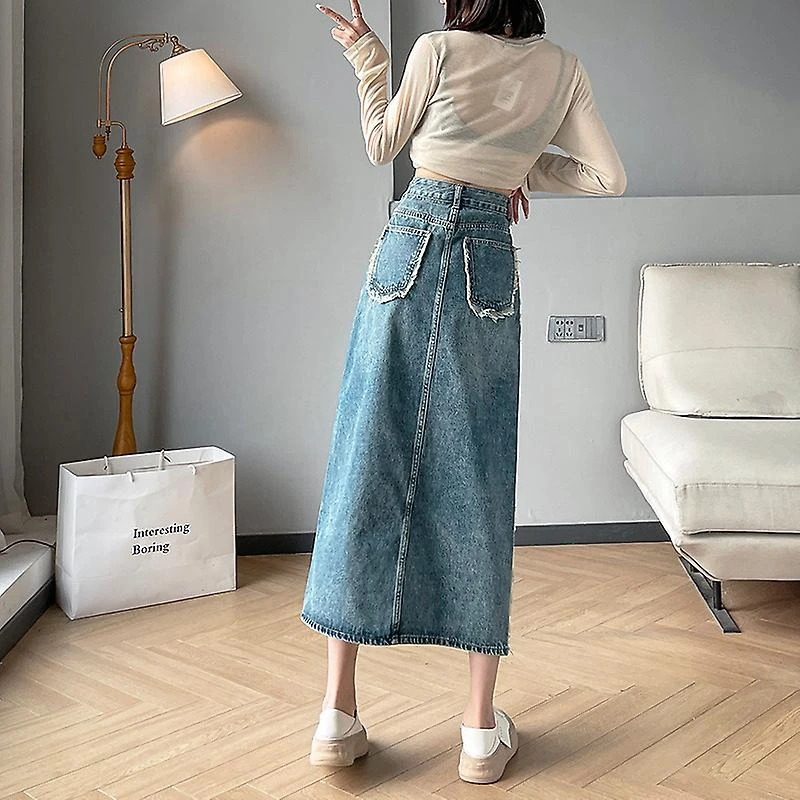 Jwl-summer Long Skirts For Women High Waist A Line Jean Skirts ForLadies XL Light Blue - Image 4