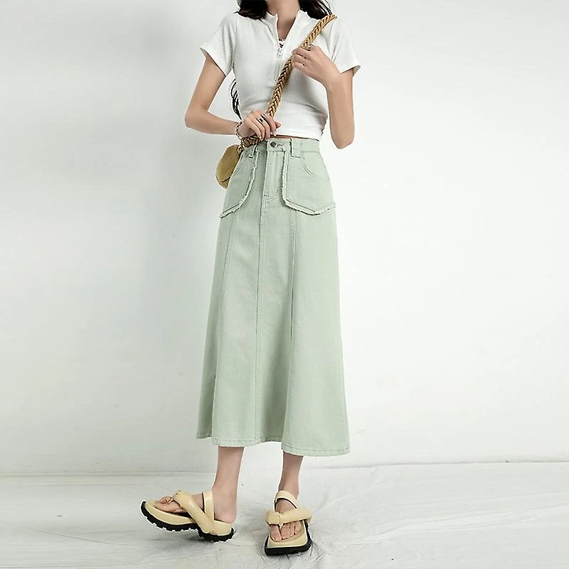 Jwl-summer Long Skirts For Women High Waist A Line Jean Skirts ForLadies XL Light Blue - Image 5