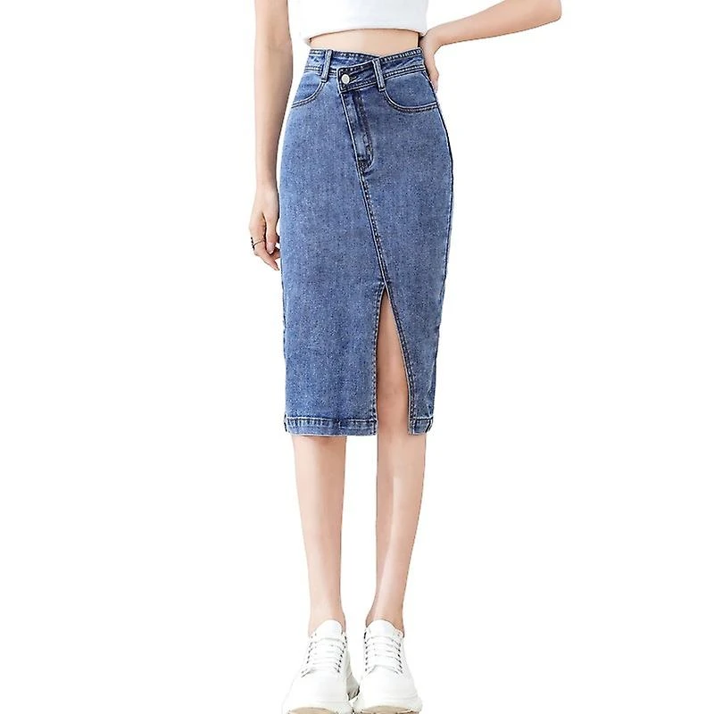 Jwl-white Jean Skirts Summer Casual Ladies Irregular Skirts Women Aasymmetrical Denim Maxi Skirt High Waist Long Skirts For Women 3XL Blue - Image 5