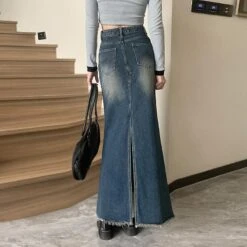 Jwl-long High Waist Versatile Fishtail Denim Skirt Woman